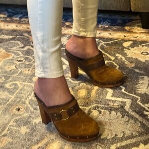 Lauren Ralph Lauren Brown Leather Suede Mules/Clogs
